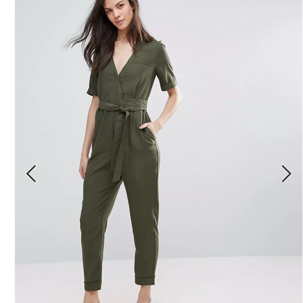 French Connection Trooper Tercel Mechanic Olive Green Tie Waist Jumpsuit size 6